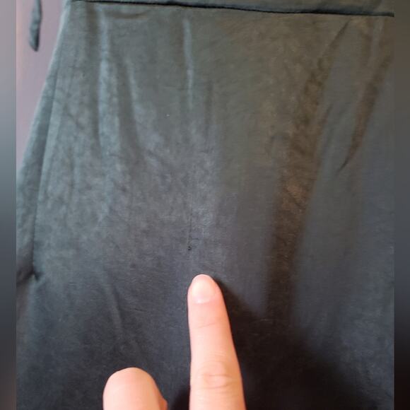 Lulus Tie Shoulder Satin Maxi Dress Green Gown Side Slit L - Picture 7 of 9